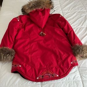 Winter coat brand Quartz Nature large woman with real Raccoon fur Finland .
